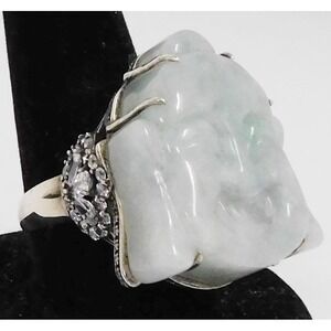 JOY Jade of Yesteryear Happy Buddah Jade CZ Sterling Silver Ring sz 11